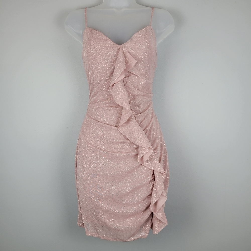 NWT Windsor Size L Mauve Glitter Ruffle Mini Dress